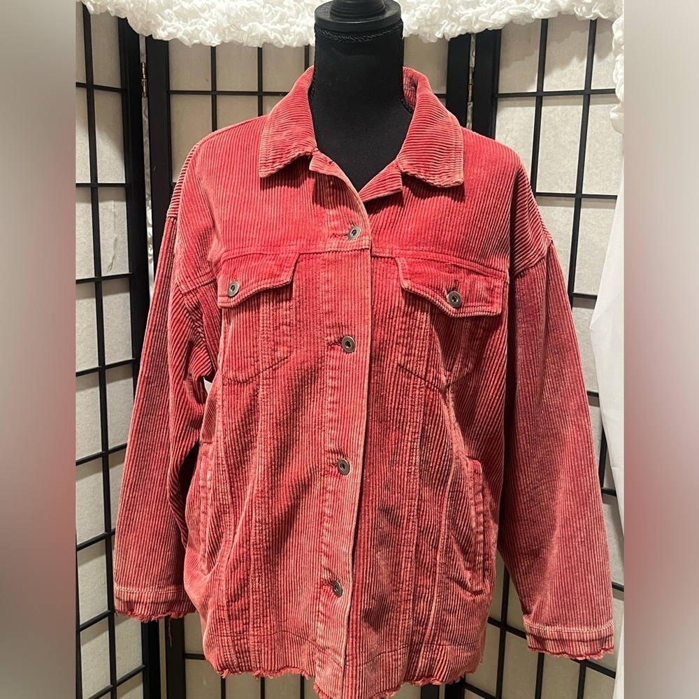 Easel Los Angeles RAW HEM BUTTON UP CORDUROY WOMENS BARN JACKET SIZE S - Picture 5 of 10